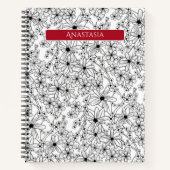 Hand getrokken Bloemen Zwart Wit Patroon & Rode Na Notitieboek (Voorkant)
