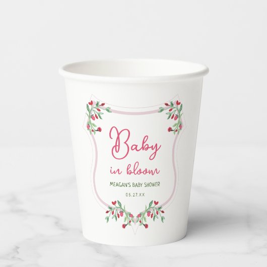 Hand getrokken bloemenBaby in bloesem Baby shower Papieren Bekers (Achterkant)