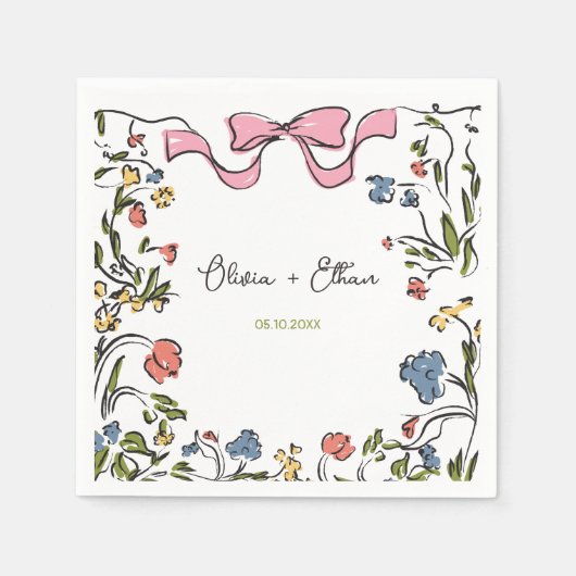 Hand getrokken bloemenboog bruiloft servet (Voorkant)