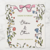 Hand getrokken bloemenboog bruiloft wijn etiket (Enkel label)