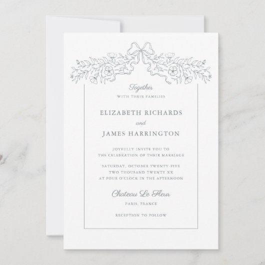 Hand getrokken bloemenboog Lijst grijs bruiloft Kaart (Voorkant)