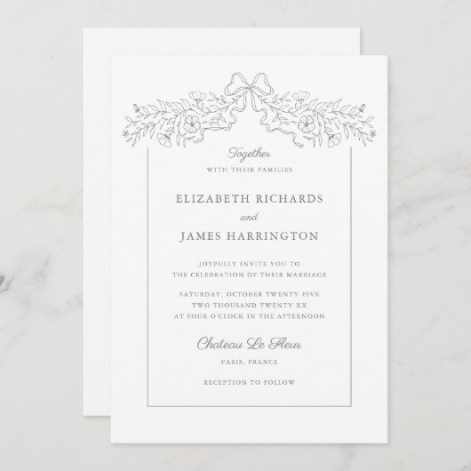 Hand getrokken bloemenboog Lijst grijs bruiloft Kaart (Voorkant / Achterkant)