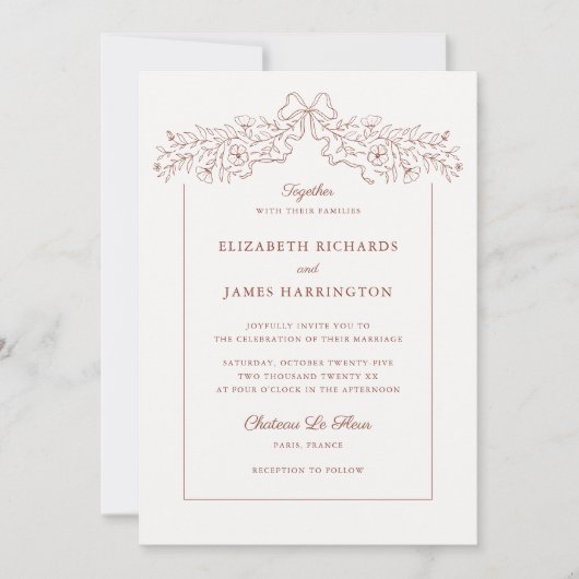 Hand getrokken bloemenboog Lijst terracotta bruilo Kaart (Voorkant)