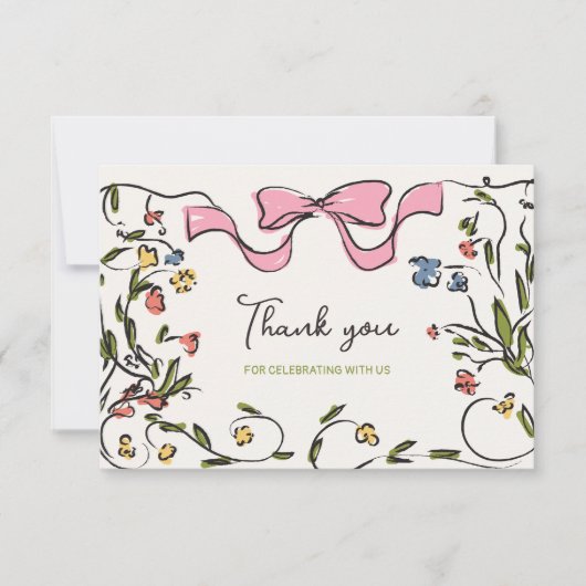 Hand getrokken bloemenboog Vrijgezellenfeest Bedankkaart (Voorkant)