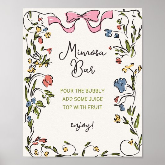 Hand getrokken bloemenboog Vrijgezellenfeest Mimos Poster (Voorkant)