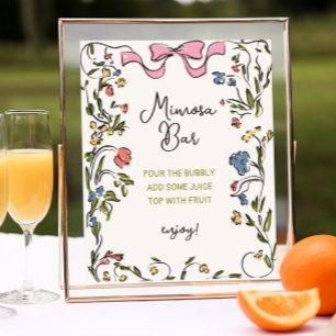 Hand getrokken bloemenboog Vrijgezellenfeest Mimos Poster