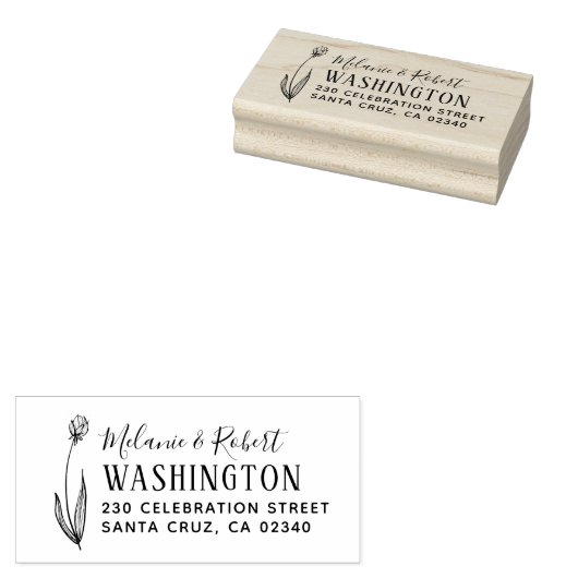 Hand getrokken bloemenbruiloft retouradres rubberstempel (Gestempeld)