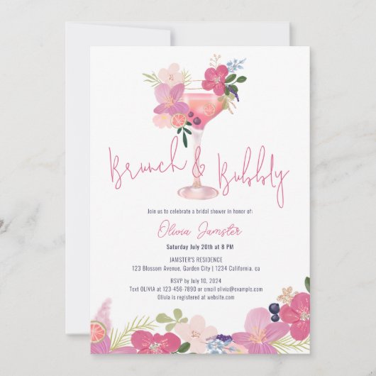 Hand getrokken bloemenbrunch en bubbelig Vrijgezel Kaart (Voorkant)