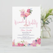 Hand getrokken bloemenbrunch en bubbelig Vrijgezel Kaart (Staand voorkant)