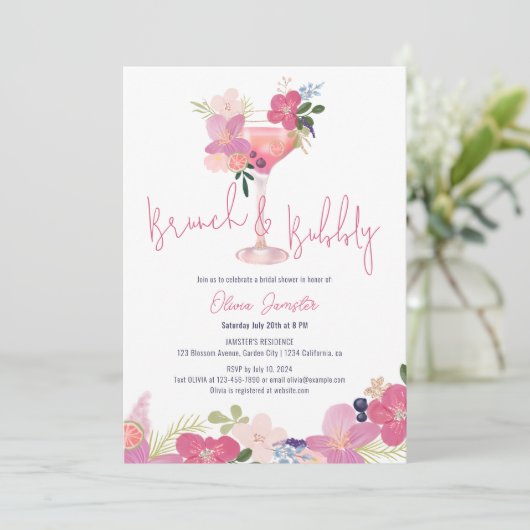 Hand getrokken bloemenbrunch en bubbelig Vrijgezel Kaart (Staand voorkant)