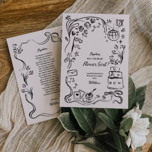 Hand getrokken Bloemenmeisje voorstel Kaart