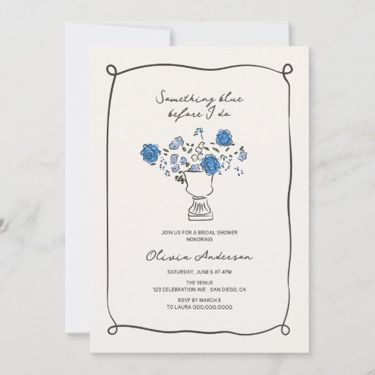 Hand getrokken bloemenurn iets blauw Vrijgezellenf Kaart (Voorkant)