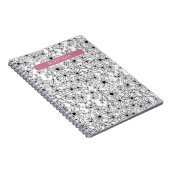 Hand getrokken bloemenwit zwart patroon & roze naa notitieboek (Rechterzijde)