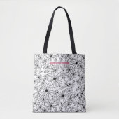 Hand getrokken bloemenwit zwart patroon & roze naa tote bag (Voorkant)