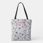 Hand getrokken bloemenwit zwart patroon & roze naa tote bag (Achterkant)