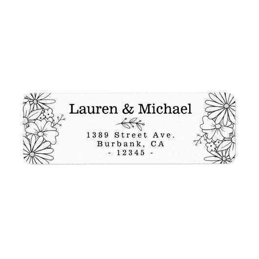 Hand getrokken bloemenzijrand Adresetiketten Etiket (Voorkant)