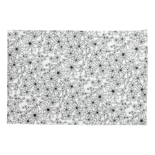 Hand getrokken bloemenzwart wit omkeerbaar patroon kussensloop (Achterkant)