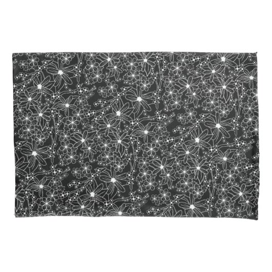 Hand getrokken bloemenzwart wit omkeerbaar patroon kussensloop (Voorkant)