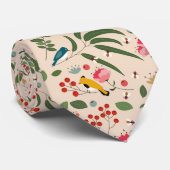 Hand getrokken Bloemvogels Botanisch patroon Stropdas (Opgerold)