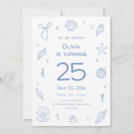 Hand getrokken Blue Beach verjaardagsfeestje Kaart