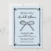Hand getrokken Blue Bow Baby shower Uitnodiging (Voorkant)