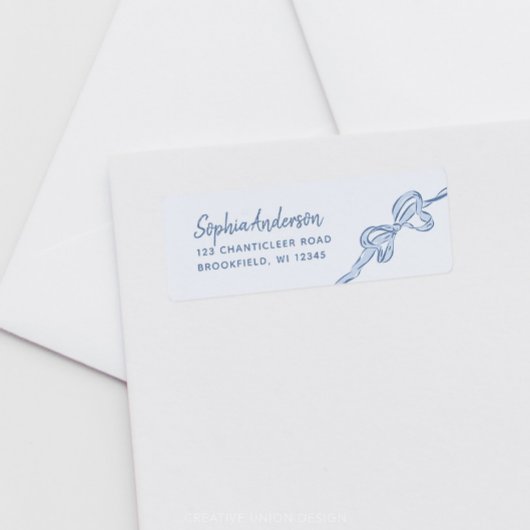 Hand getrokken Blue Bow Boy Baby shower Etiket