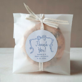 Hand getrokken Blue Bow Boy Baby shower gunst Stic Ronde Sticker