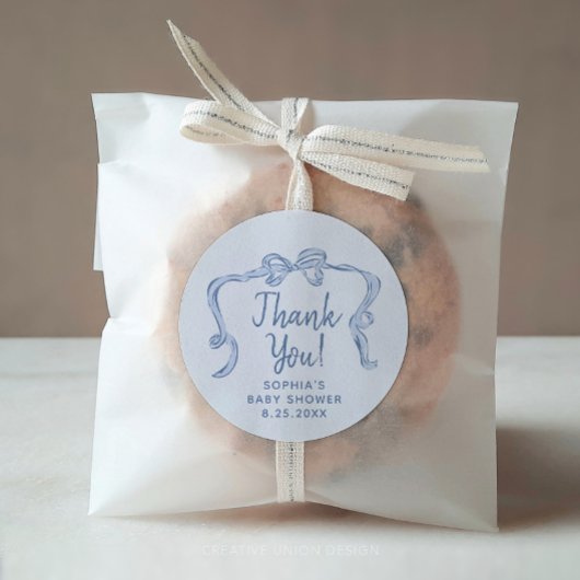 Hand getrokken Blue Bow Boy Baby shower gunst Stic Ronde Sticker