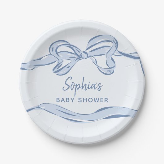 Hand getrokken Blue Bow Boy Baby shower Papieren Bordje (Voorkant)