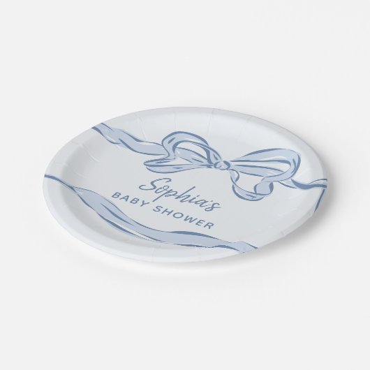 Hand getrokken Blue Bow Boy Baby shower Papieren Bordje (Gekanteld)