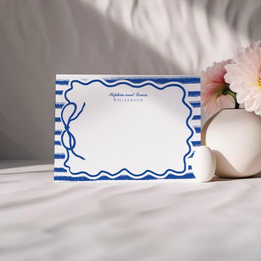Hand getrokken Blue Bow Paar Stationery Notitiekaartje