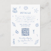 Hand getrokken Blue Coastal Wedding Details QR Cod Informatiekaartje (Voorkant)