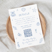 Hand getrokken Blue Coastal Wedding Details QR Cod Informatiekaartje