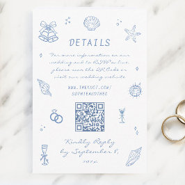 Hand getrokken Blue Coastal Wedding Details QR Cod Informatiekaartje