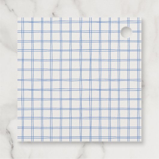 Hand getrokken Blue Gingham Bow Baby Boy Shower Bedankjes Labels (Achterkant)