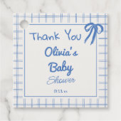Hand getrokken Blue Gingham Bow Baby Boy Shower Bedankjes Labels (Voorkant)