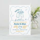 Hand getrokken Blue Poppin Bottles Boy Baby shower Kaart (Staand voorkant)