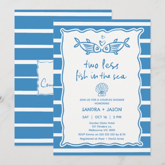 Hand getrokken Blue Stripe Vis Koppels Vrijgezelle Kaart (Voorkant / Achterkant)