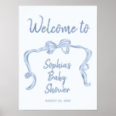 Hand getrokken BlueBow Boy Baby shower Welkom Post Poster (Voorkant)