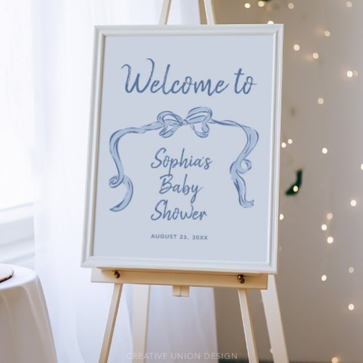 Hand getrokken BlueBow Boy Baby shower Welkom Post Poster