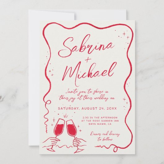 Hand getrokken bochtige grillige bruiloft kaart (Voorkant)