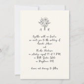 Hand getrokken boeket monogram handschrift bruilof kaart (Voorkant)