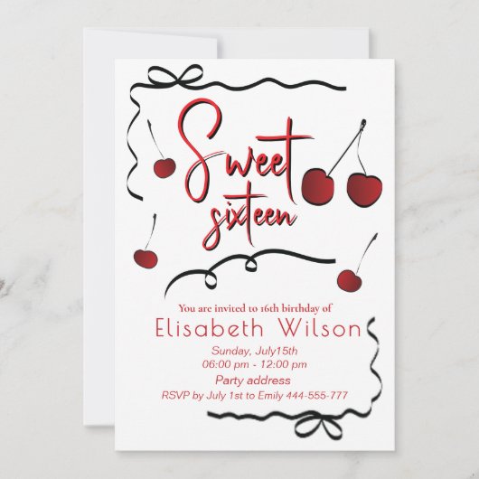 Hand getrokken bogen grillig speelse kersen zoet 1 kaart (Voorkant)