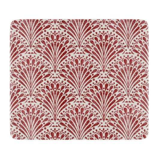 Hand getrokken Boheemse Scallops, rood op crème Snijplank (Voorkant)