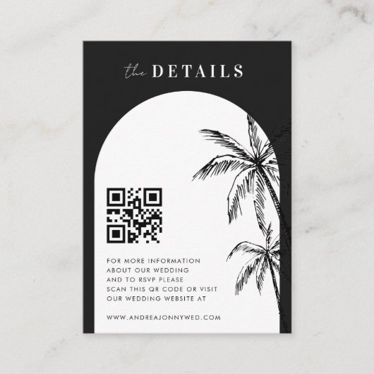 Hand Getrokken Boho Palm Trees QR Code Details Huw Informatiekaartje (Voorkant)