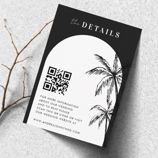 Hand Getrokken Boho Palm Trees QR Code Details Huw Informatiekaartje