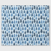Hand getrokken Bomen Blauwe Kerstmis Cadeaupapier (Vlak)