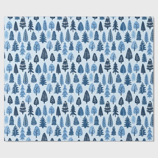 Hand getrokken Bomen Blauwe Kerstmis Cadeaupapier (Vlak)