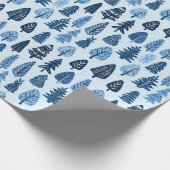Hand getrokken Bomen Blauwe Kerstmis Cadeaupapier (Hoek)