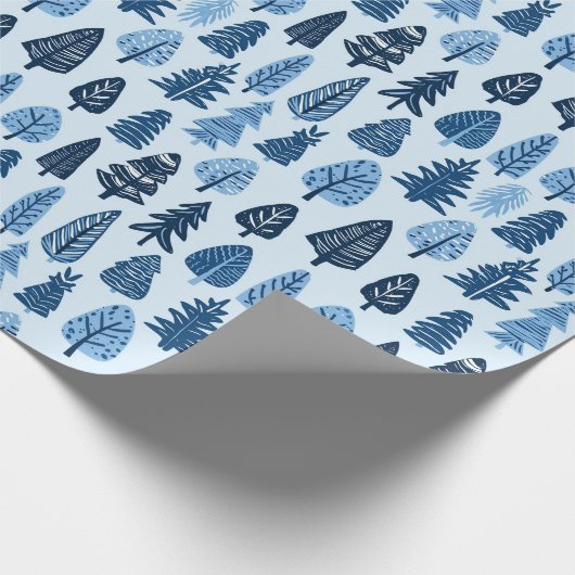 Hand getrokken Bomen Blauwe Kerstmis Cadeaupapier (Hoek)